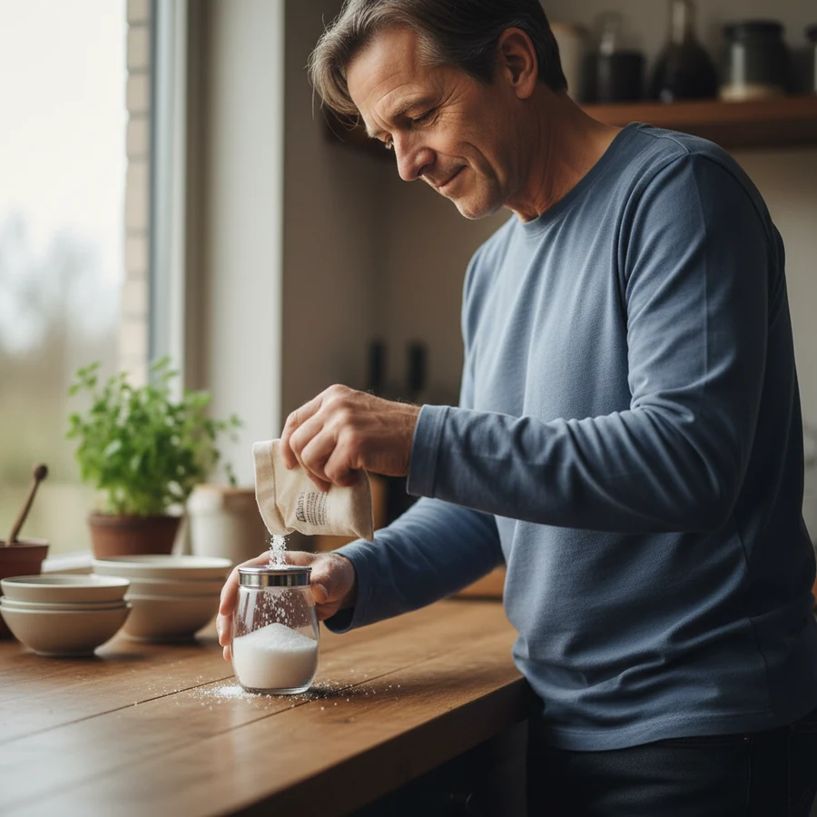A man in his fifties in a bright kitchen, a reminder that everyday nutrition shapes long-term vessel health