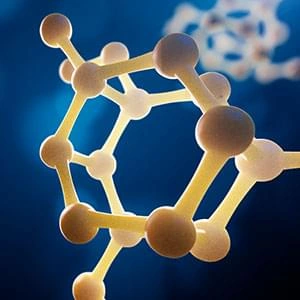 Abstract molecule representing the nutrient actives inside Boostaro